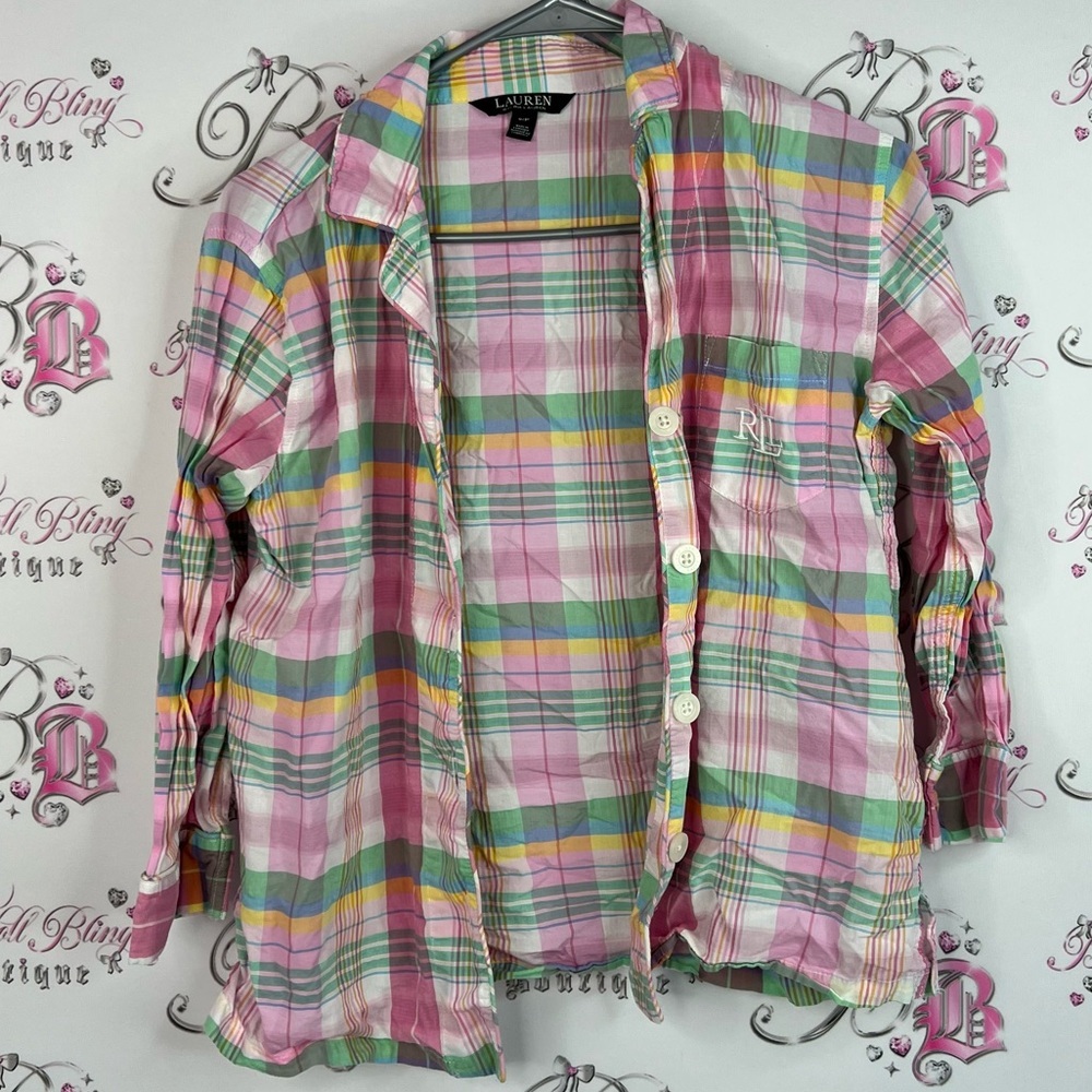 Ralph Lauren button up stripes pink green orange blue Pastel Plaid Shirt